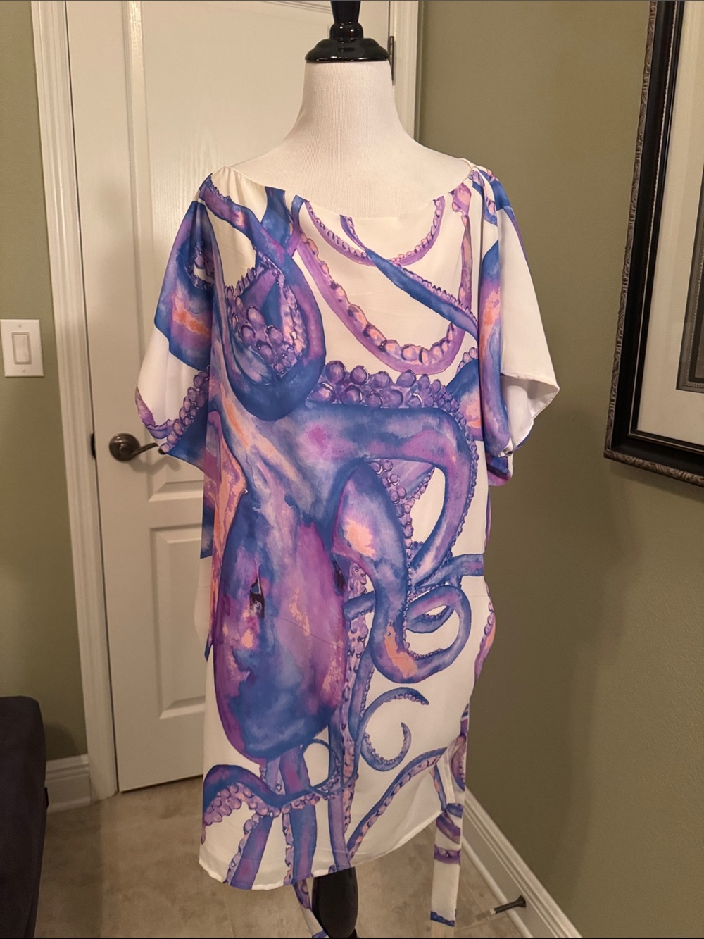White Dress with Purple & Blue Octopus Print - Picture 8 of 9